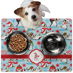 Christmas Penguins Dog Food Mat - Medium w/ Name or Text