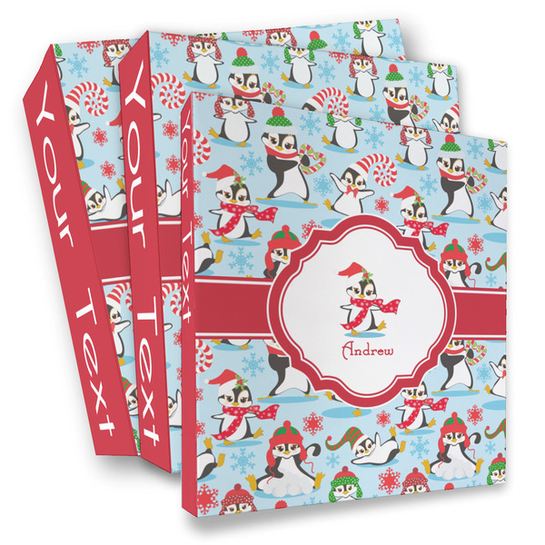 Custom Christmas Penguins 3 Ring Binder - Full Wrap (Personalized)