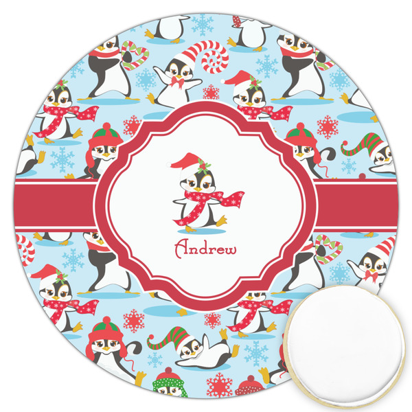 Custom Christmas Penguins Printed Cookie Topper - 3.25" (Personalized)