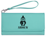 Christmas Penguins Ladies Leatherette Wallet - Laser Engraved- Teal (Personalized)