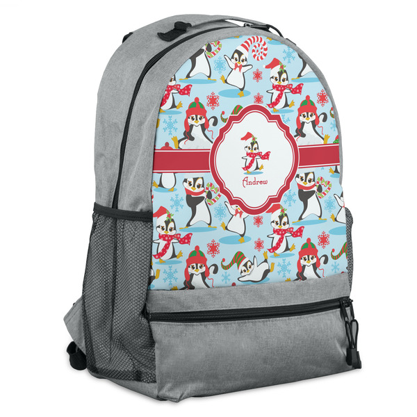 Custom Christmas Penguins Backpack - Grey (Personalized)