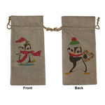 Christmas Penguins Large Burlap Gift Bag - Front & Back (Personalized)