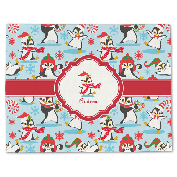 Custom Christmas Penguins Single-Sided Linen Placemat - Single w/ Name or Text