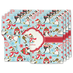 Christmas Penguins Double-Sided Linen Placemat - Set of 4 w/ Name or Text