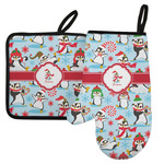 Christmas Penguins Left Oven Mitt & Pot Holder Set w/ Name or Text