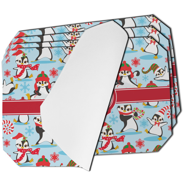 Custom Christmas Penguins Dining Table Mat - Octagon - Set of 4 (Single-Sided) w/ Name or Text