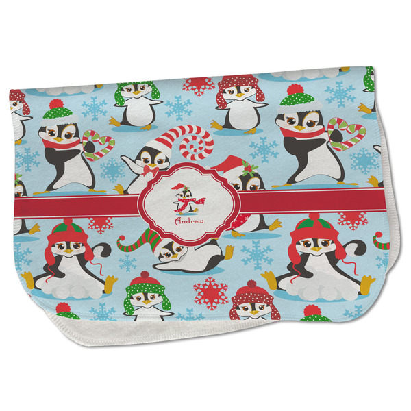 Custom Christmas Penguins Burp Cloth - Fleece w/ Name or Text