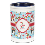 Christmas Penguins Ceramic Pencil Holders - Blue