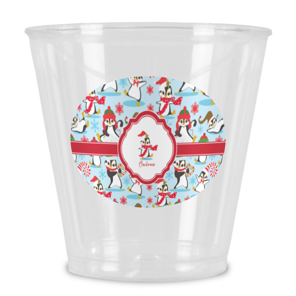 Custom Christmas Penguins Plastic Shot Glass (Personalized)