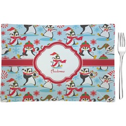 Christmas Penguins Glass Rectangular Appetizer / Dessert Plate (Personalized)