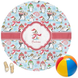 Christmas Penguins Round Beach Towel (Personalized)