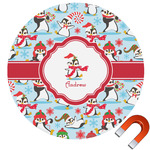 Christmas Penguins Round Car Magnet - 6" (Personalized)