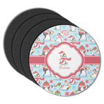 Christmas Penguins Round Rubber Backed Coasters - Set of 4 (Personalized)