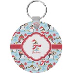 Christmas Penguins Round Plastic Keychain (Personalized)