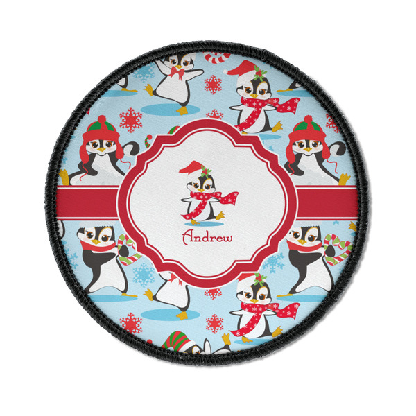 Custom Christmas Penguins Iron On Round Patch w/ Name or Text