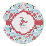 Christmas Penguins Sandstone Car Coaster - Single (Personalized)