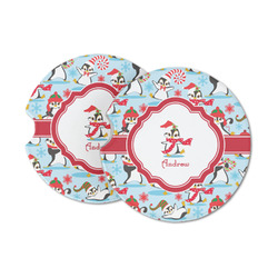 Christmas Penguins Sandstone Car Coasters - Set of 2 (Personalized)