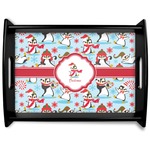 Christmas Penguins Black Wooden Tray - Large (Personalized)