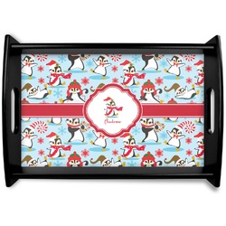 Christmas Penguins Black Wooden Tray - Small (Personalized)