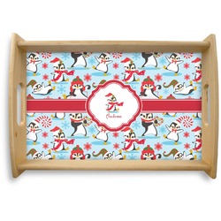 Christmas Penguins Natural Wooden Tray - Small (Personalized)