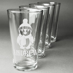 Christmas Penguins Pint Glasses - Engraved (Set of 4) (Personalized)