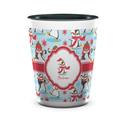 Christmas Penguins Ceramic Shot Glass - 1.5 oz - Two Tone - Single (Personalized)