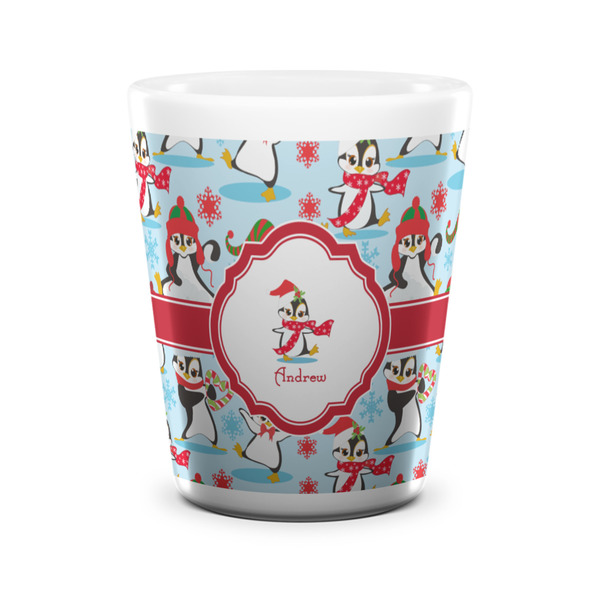 Custom Christmas Penguins Ceramic Shot Glass - 1.5 oz - White - Single (Personalized)