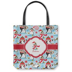 Christmas Penguins Canvas Tote Bag - Small - 13"x13" (Personalized)