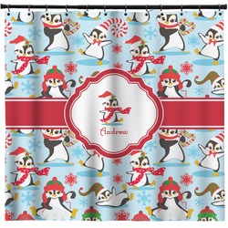 Christmas Penguins Shower Curtain - 71" x 74" (Personalized)