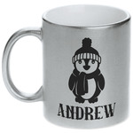 Christmas Penguins Metallic Silver Mug (Personalized)