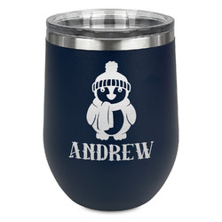 Christmas Penguins Stemless Stainless Steel Wine Tumbler - Navy - Single Sided (Personalized)
