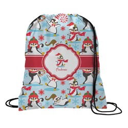 Christmas Penguins Drawstring Backpack - Large (Personalized)