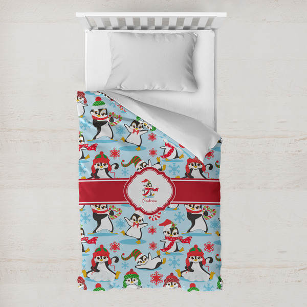 Custom Christmas Penguins Toddler Duvet Cover w/ Name or Text