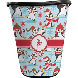 Christmas Penguins Waste Basket - Single Sided (Black) (Personalized)