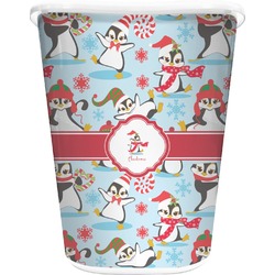 Christmas Penguins Waste Basket - Single Sided (White) (Personalized)