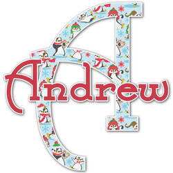 Christmas Penguins Name & Initial Decal - Up to 12"x12" (Personalized)