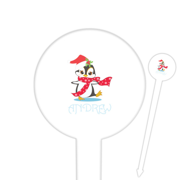 Custom Christmas Penguins 6" Round Plastic Food Picks - White - Double Sided (Personalized)
