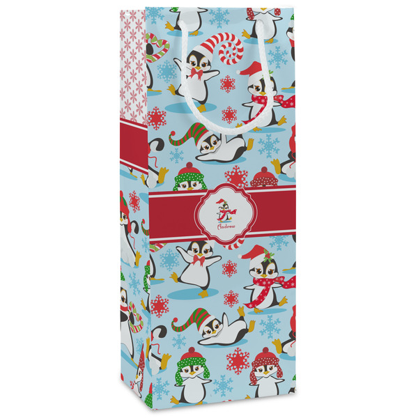 Custom Christmas Penguins Wine Gift Bags (Personalized)