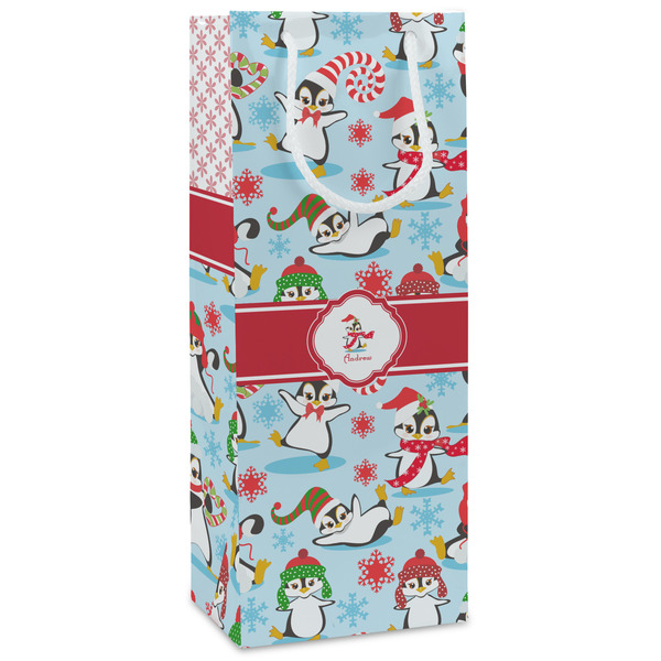 Custom Christmas Penguins Wine Gift Bags - Matte (Personalized)