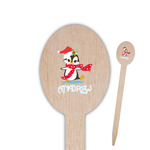 Christmas Penguins Oval Wooden Food Picks - Single Sided (Personalized)