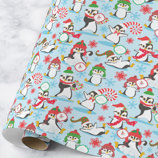 Custom Christmas Penguins Wrapping Paper Roll - Large - Matte (Personalized)