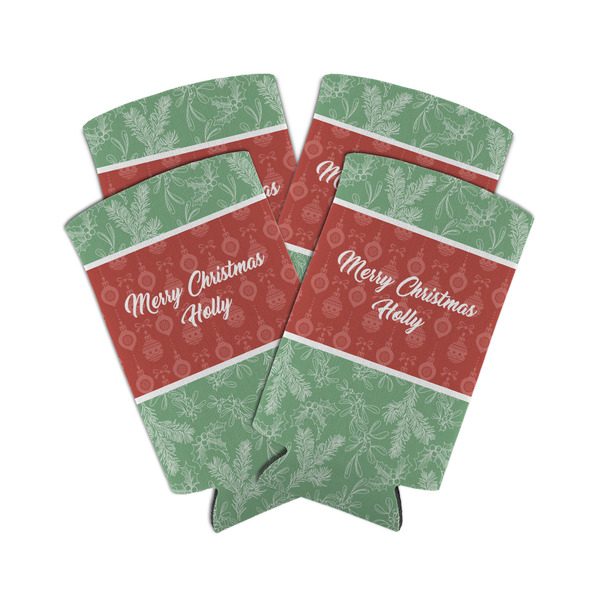 Custom Christmas Holly Can Cooler (tall 12 oz) - Set of 4 (Personalized)