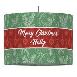 Christmas Holly 16" Drum Pendant Lamp - Fabric (Personalized)