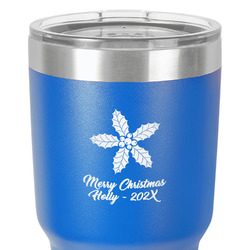 Christmas Holly 30 oz Stainless Steel Tumbler - Royal Blue - Single-Sided (Personalized)