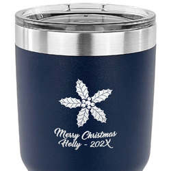 Christmas Holly 30 oz Stainless Steel Tumbler - Navy - Double Sided (Personalized)