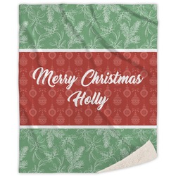 Christmas Holly Sherpa Throw Blanket - 60"x80" (Personalized)