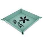 Christmas Holly Faux Leather Dice Tray - 9" x 9"  - Teal (Personalized)