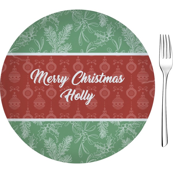 Custom Christmas Holly Glass Appetizer / Dessert Plate 8" (Personalized)