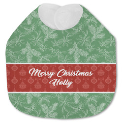 Christmas Holly Jersey Knit Baby Bib w/ Name or Text