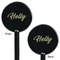 Christmas Holly Black Plastic 5.5" Stir Stick - Double Sided - Round - Front & Back